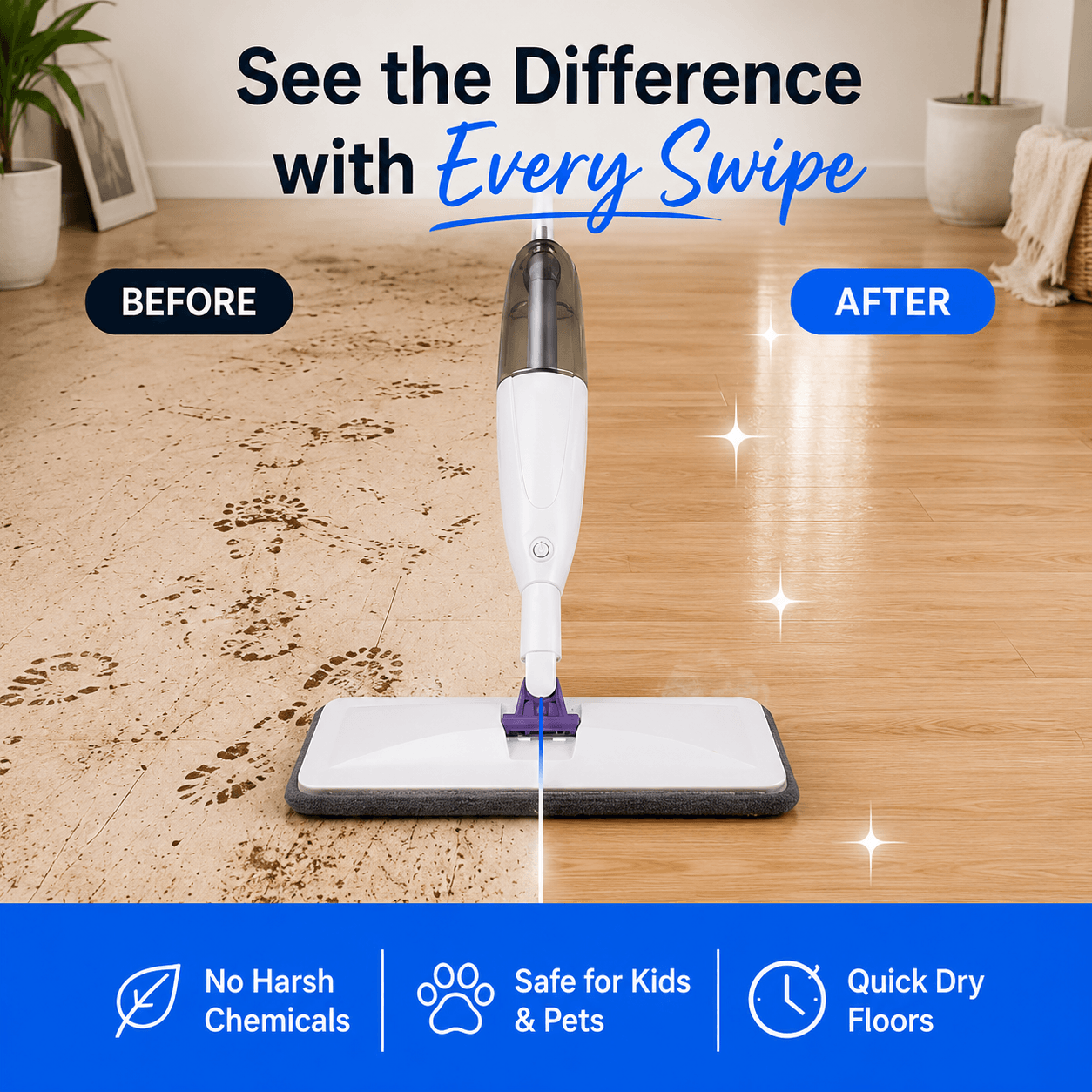 HomeVibe™ SwiftSpray Mop + 2 Free Washable Pads